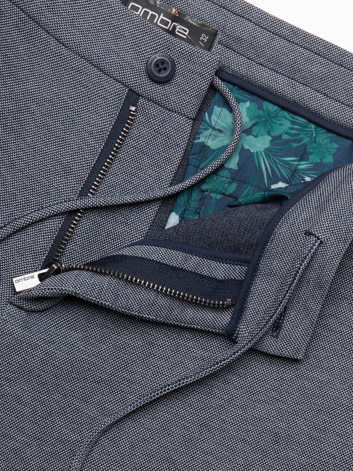 Men's shorts made of two-tone melange knit fabric - navy blue V1 OM-SRCS-0127