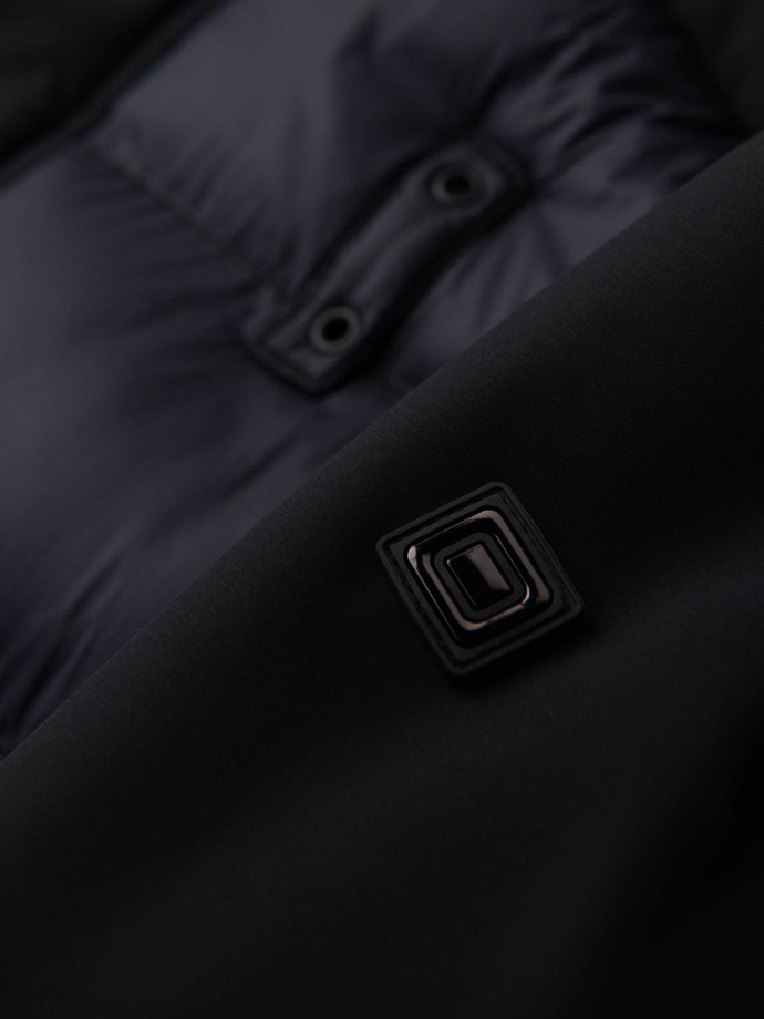 Men's long quilted jacket with large pockets - black V1 OM-JALJ-0308