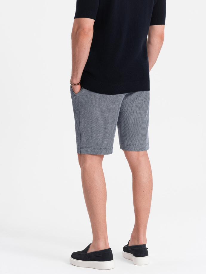 Men's shorts made of two-tone melange knit fabric - navy blue V1 OM-SRCS-0127