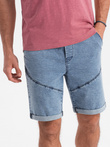 Turn-up denim men's short shorts with stitching - light blue V1 OM-SRDS-0101