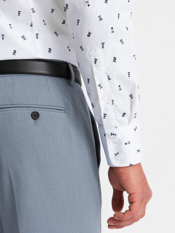 Męska koszula bawełniana we wzory SLIM FIT - biała V2 OM-SHCS-0151