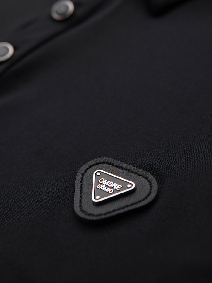 Polo koszulka z długim rękawem zapinana na eleganckie, brandowane guziki – czarna V1 OM-POLS-0139