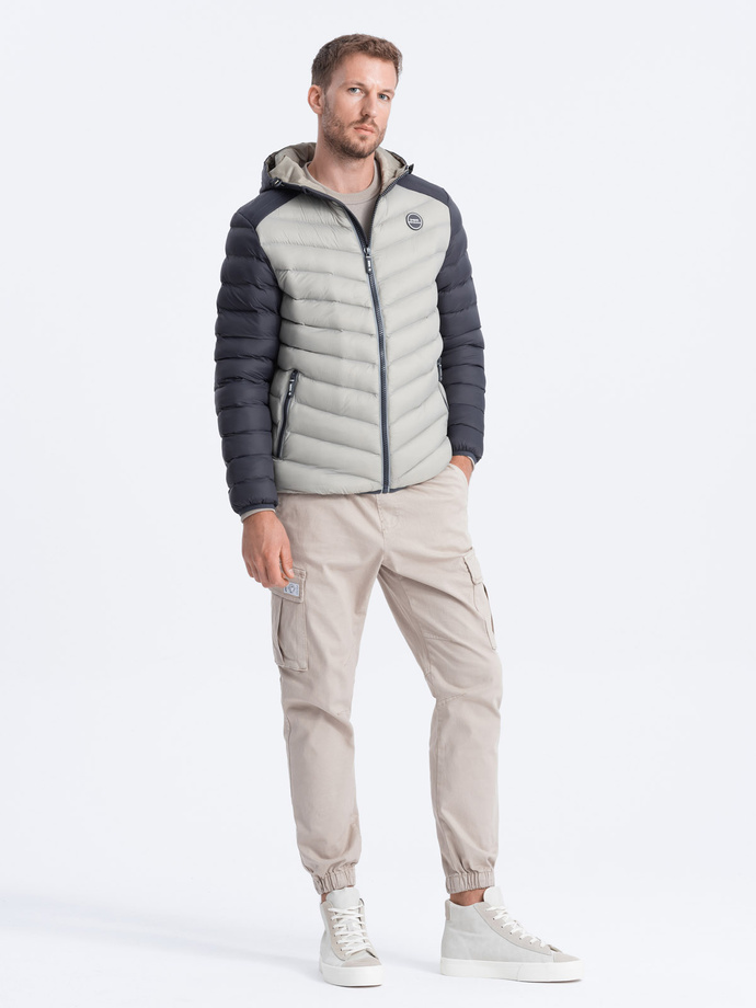 Men's quilted sports jacket - ash V11 OM-JALP-0119