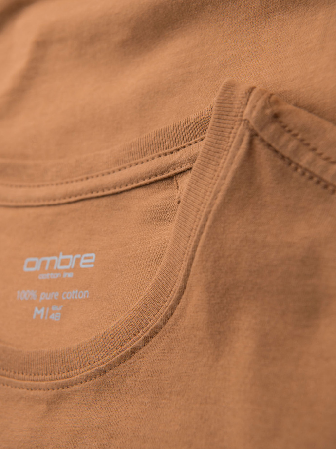 BASIC men's classic cotton T-shirt - brown V21 OM-TSBS-0236