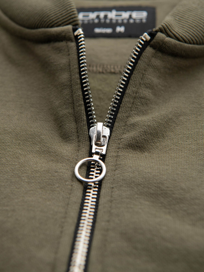 Cotton unbuttoned men's sweatshirt bomber - khaki V1 OM-SSZP-0215