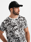 Men's patterned cotton short sleeve T-shirt - white and black V2 OM-TSFP-0223
