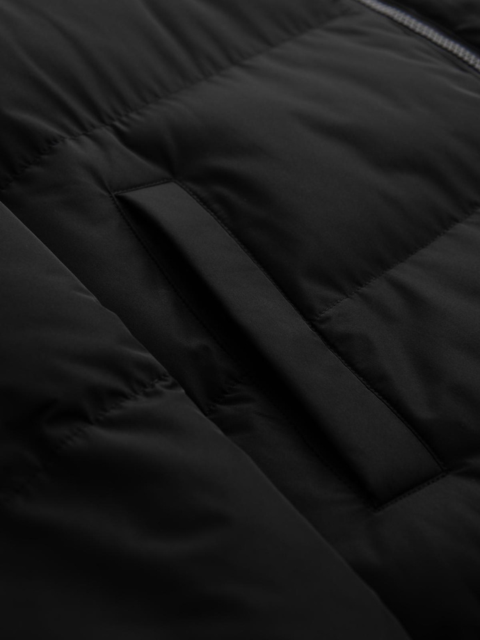 Męska klasyczna długa kurtka z kapturem – czarna V1 OM-JALJ-0269