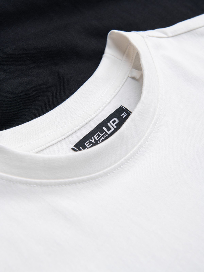 T-shirt męski bawełniany trójkolorowy z logo - czarno-brązowy V3 S1747