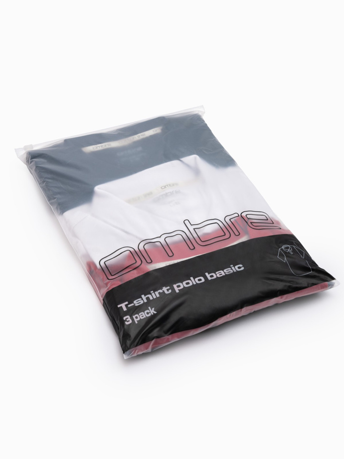 BASIC men's cotton polo t-shirt set - navy blue/white/red V3 OM-POBS-0133