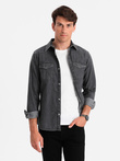 Men's denim snap shirt with pockets - black V3 OM-SHDS-0115