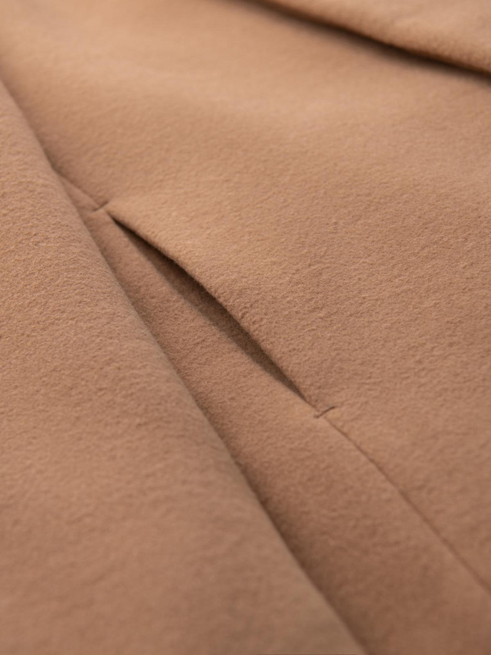 Men's coat with asymmetrical fastening and high collar - light brown V4 OM-COWC-0141