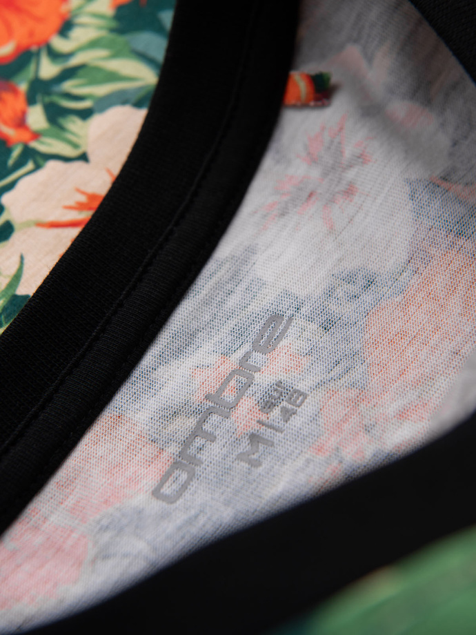 Men's full print floral pattern cotton t-shirt - black V2 OM-TSFP-0249