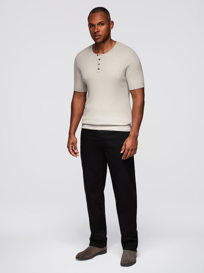 Men's knitted t-shirt with buttons at the neckline - light grey V3 OM-TSCT-0254