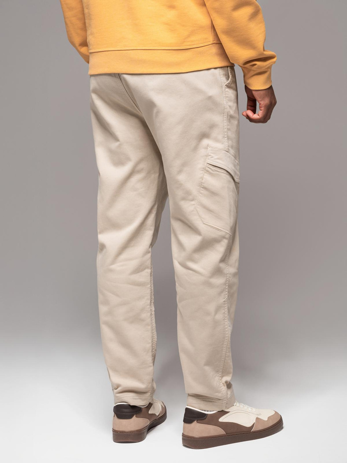 Men's knitted joggers with cargo pockets - cream V1 OM-PAJO-0199