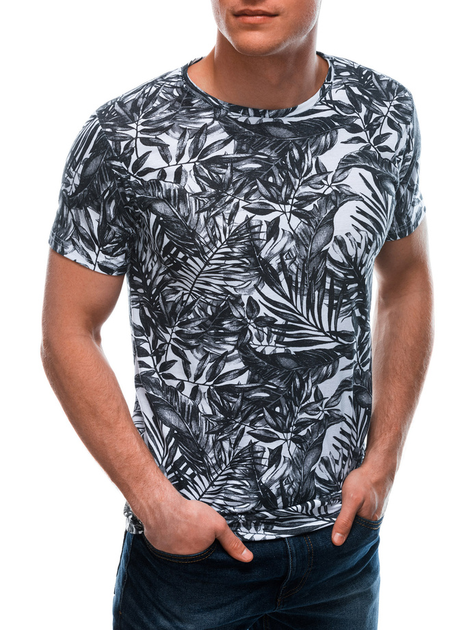 T-shirt męski z nadrukiem S1668 - biały/czarny