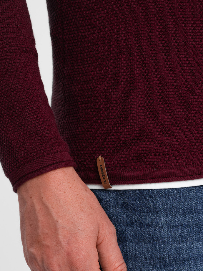 Men's cotton sweater with round neckline - maroon V8 OM-SWSW-0103