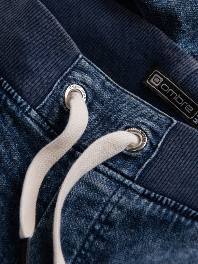 Men's marbled JOGGERS pants with stitching - blue V1 OM-PADJ-0108