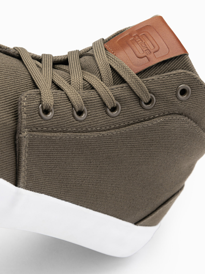 Męskie buty wysokie trampki z bawełnianego płótna – oliwkowe V4 OM-FOTH-0156
