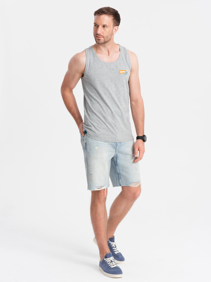 Summer Vibe printed men's cotton tank top - grey melange V3 OM-TSTT-0191