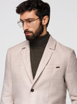 Men's REGULAR cut jacket with linen - light beige V2 OM-BLZB-0128