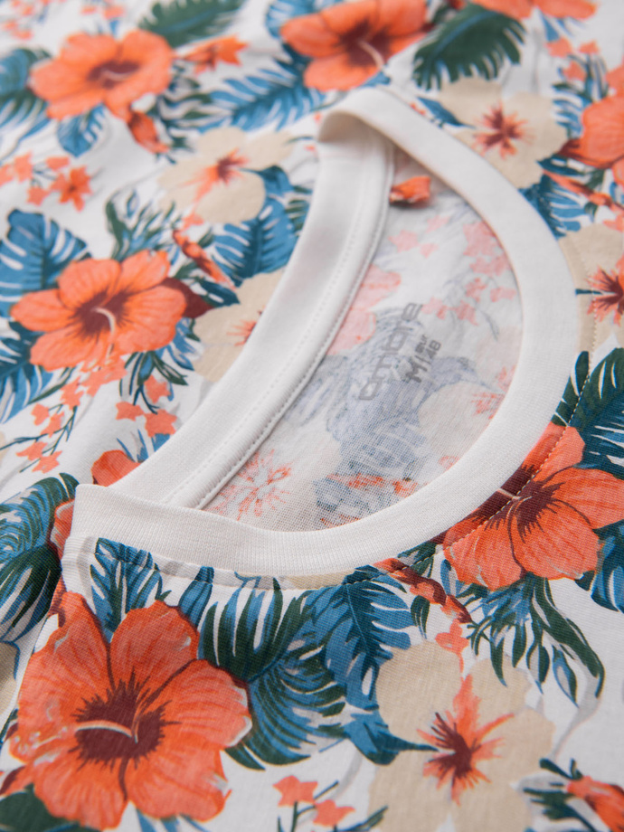 Men's cotton t-shirt with floral full print pattern - white V1 OM-TSFP-0249