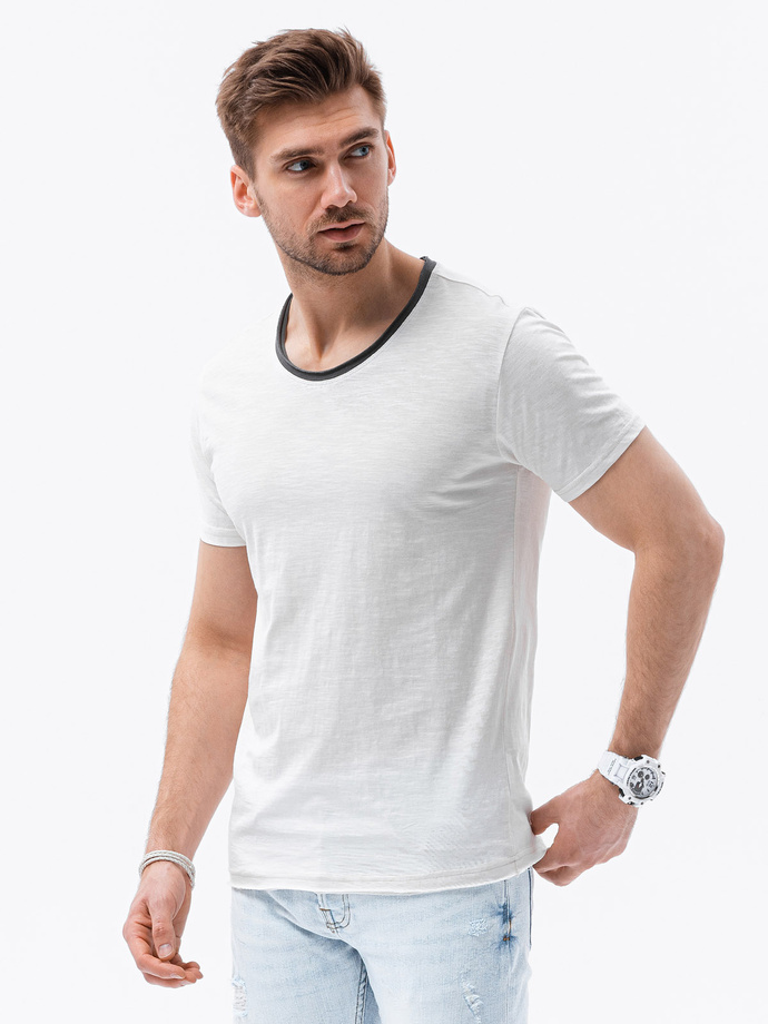 Men's t-shirt with raw finish - ecru V6 OM-TSCT-22SS-004