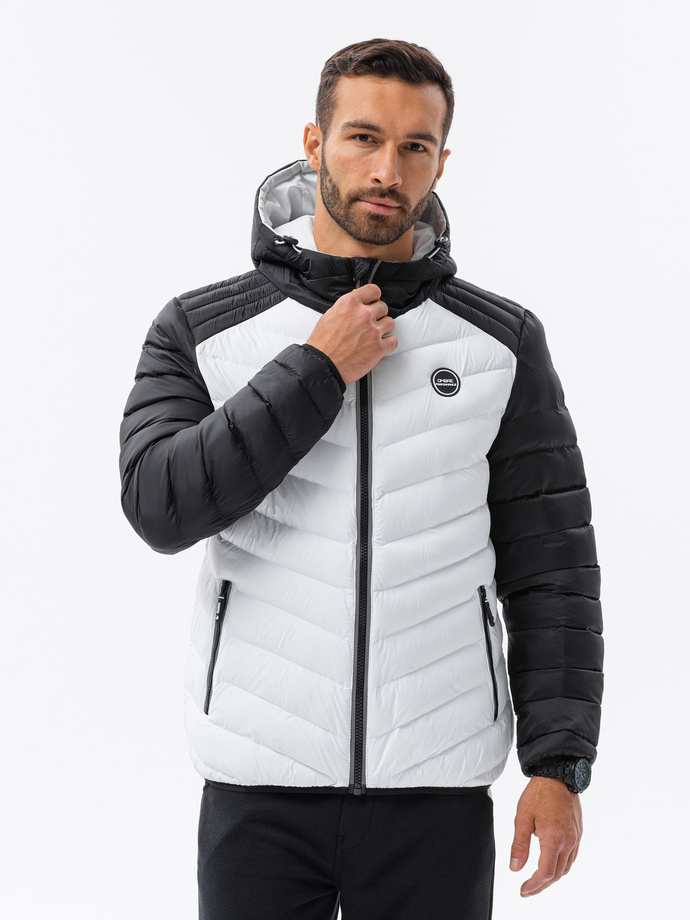 Men's quilted sports jacket - white V12 OM-JALP-0119