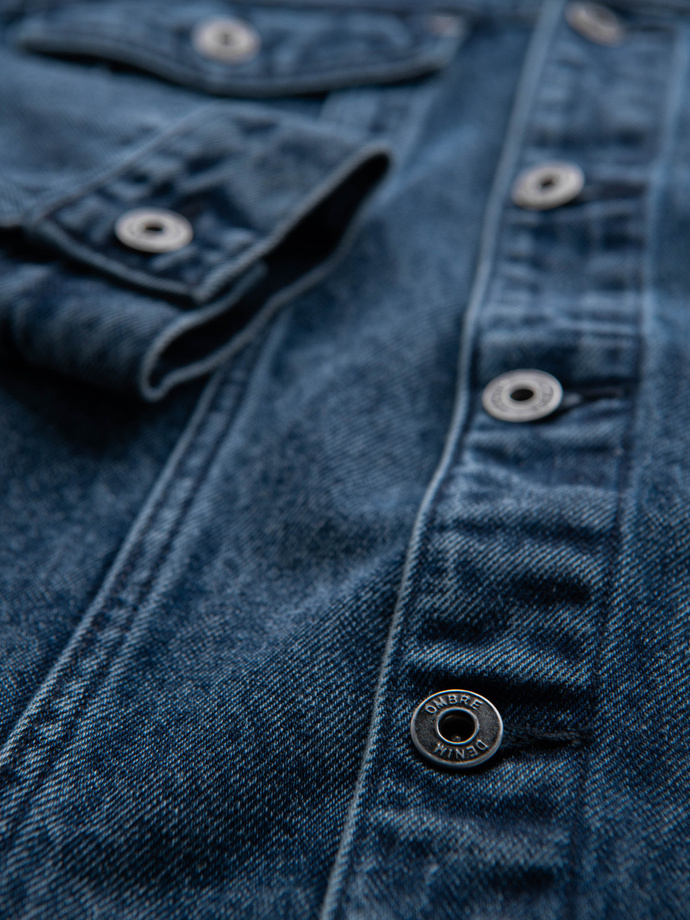 Jeansowa kurtka męska katana z washem – niebieska V4 OM-JADJ-0219