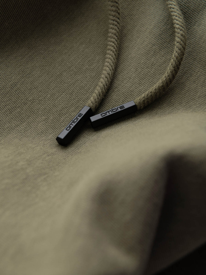 Unzipped men's sweatshirt with hood and patch - olive V4 OM-SSZP-0140