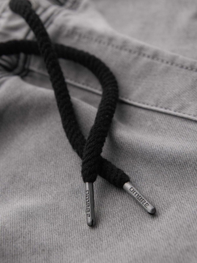 Men's denim short shorts with decorative stitching - light grey V1 OM-SRDS-0135