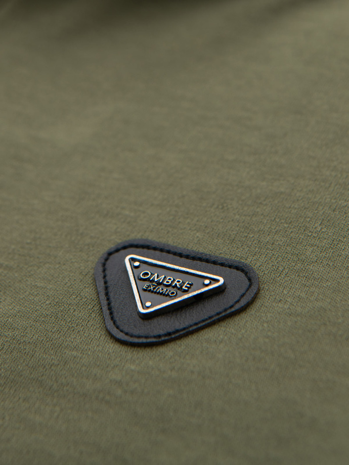 Men's polo shirt with zip neckline - olive V5 OM-POSS-0148