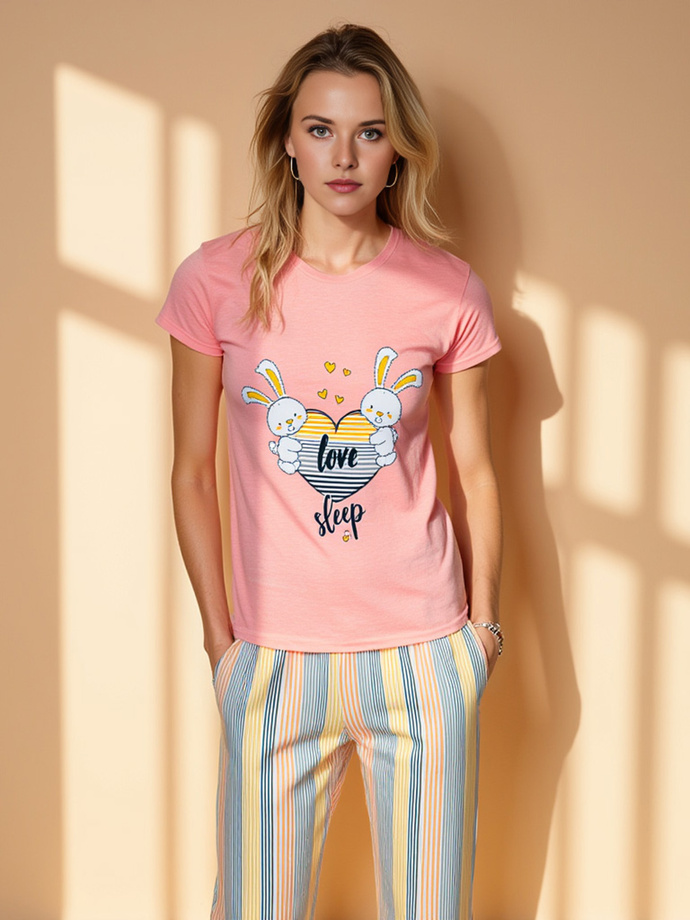 Women's pajamas ULR184 - pink and yellow