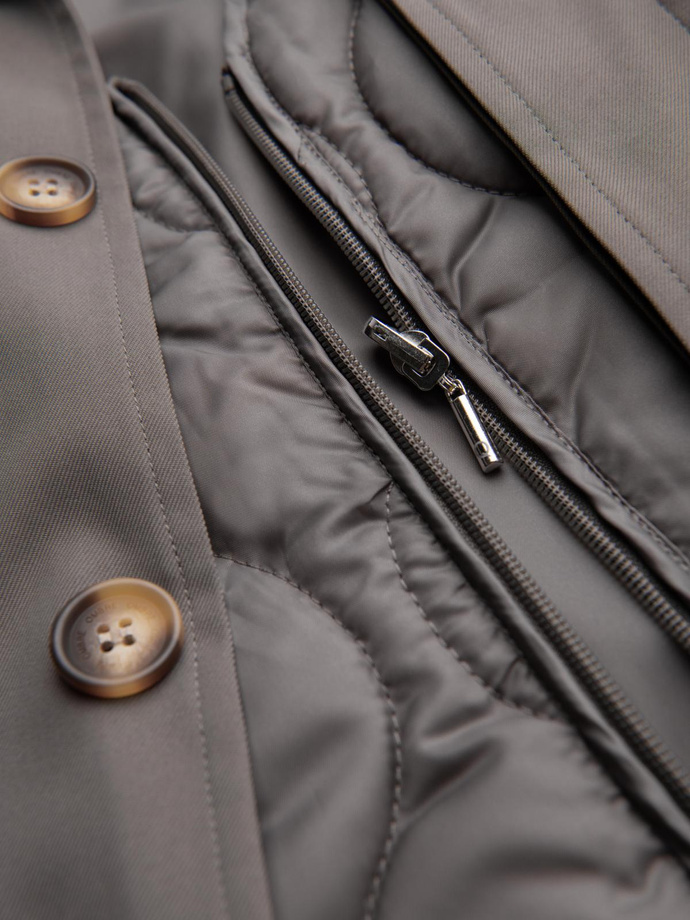 Męski minimalistyczny płaszcz z odpinaną kamizelką - popielaty V6 OM-COLC-0139