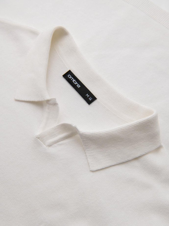 Sweter męski polo z haftem na piersi – biały V2 OM-POLS-0140