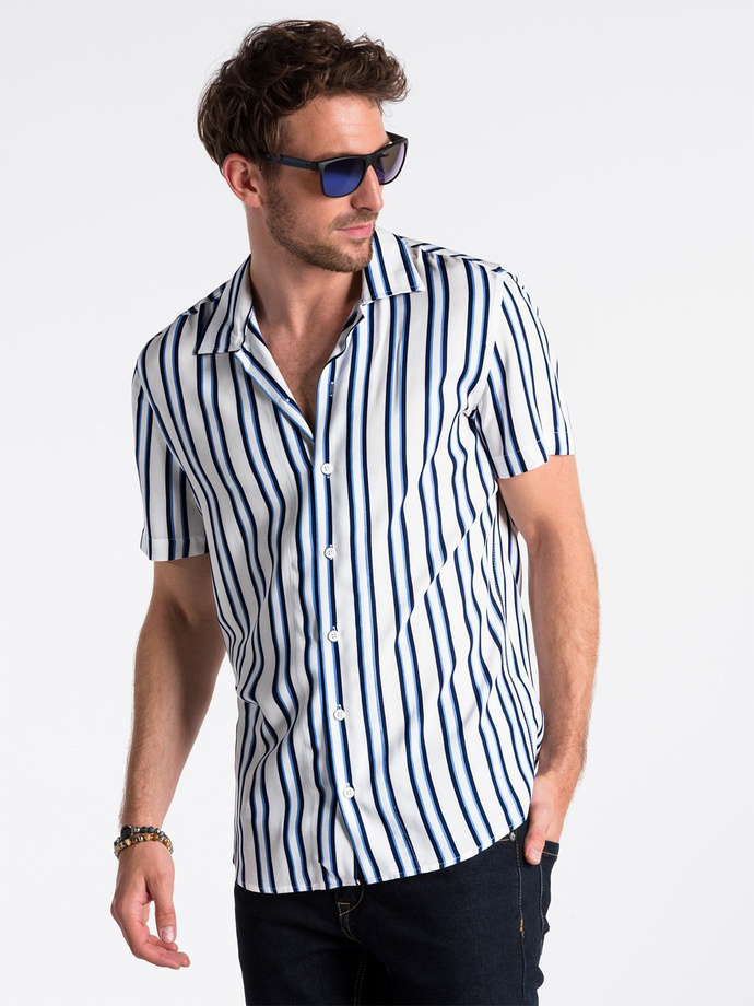 Men's shirt with short sleeves - white/blue K481