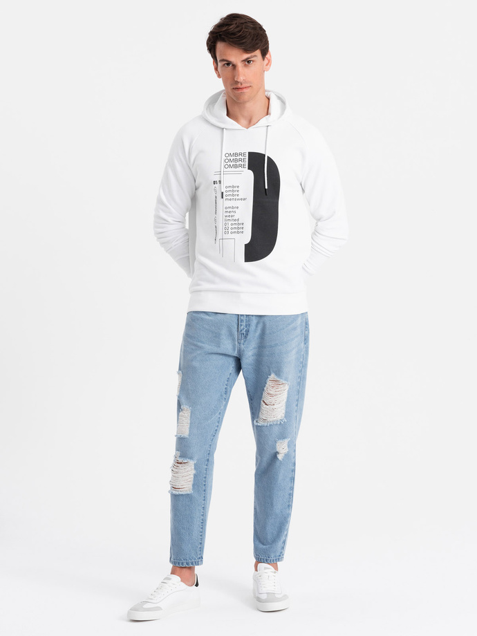 Men's TAPERED FIT denim pants with holes - light blue V1 OM-PADP-0175