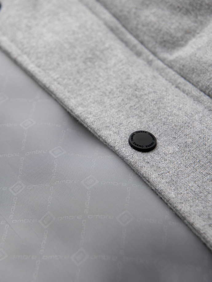 Męska casualowa kurtka puffer z wełną – jasnoszary melanż V3 OM-JAHP-0203
