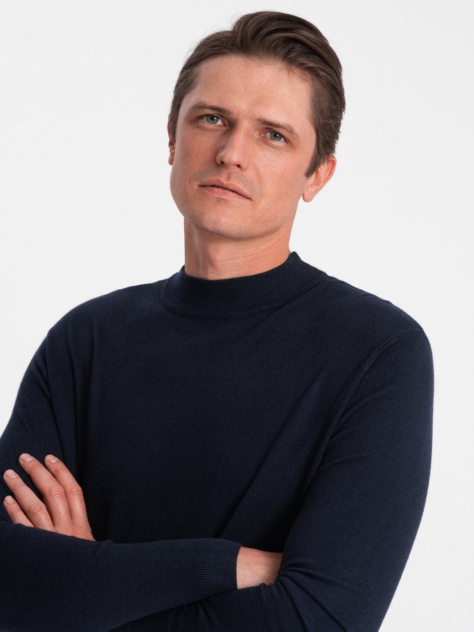 Men's knitted half-golf with viscose - navy blue V2 OM-SWTN-0100