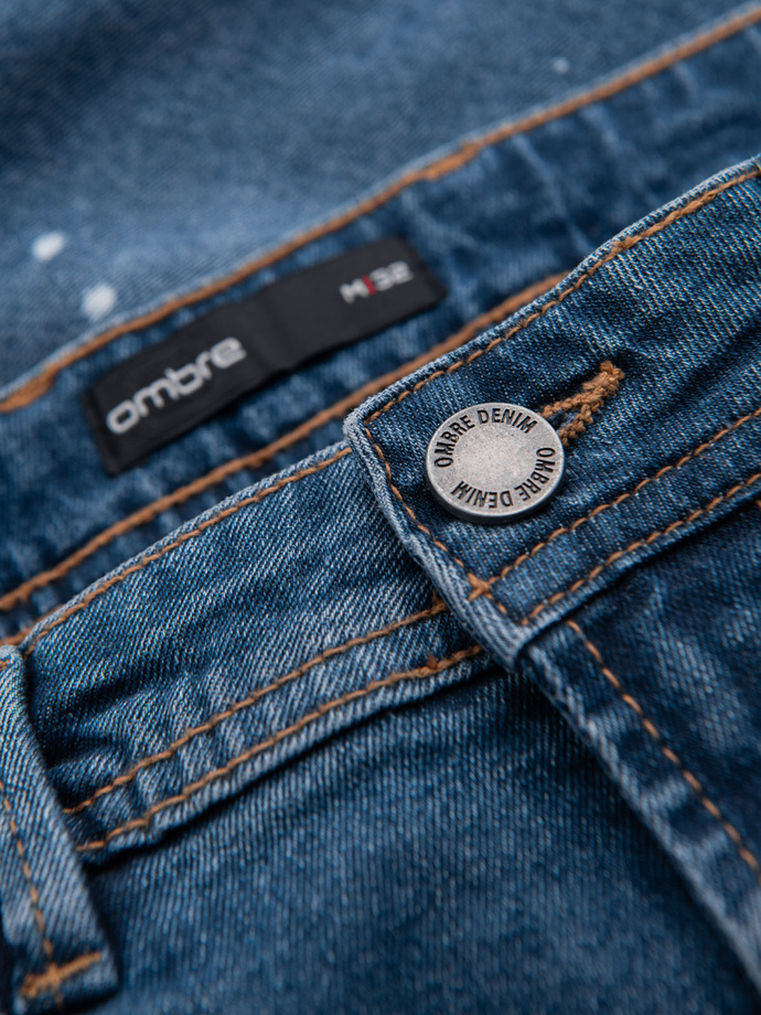 Krótkie męskie spodenki jeansowe z przetarciami i podwiniętą nogawką – niebieskie V2 OM-SRDS-0186