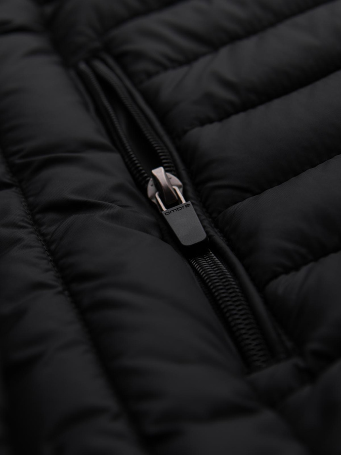 Men's classic quilted jacket with pouch option - black V7 OM-JALP-0295