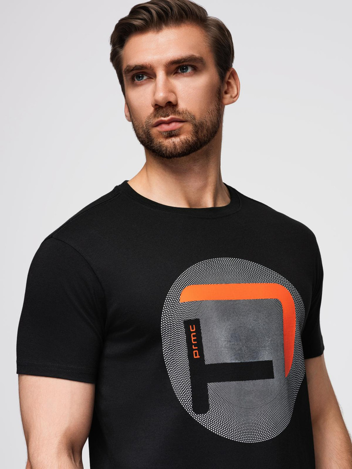 Męski t-shirt z dużym nadrukiem – czarny V2 OM-TSPT-0245