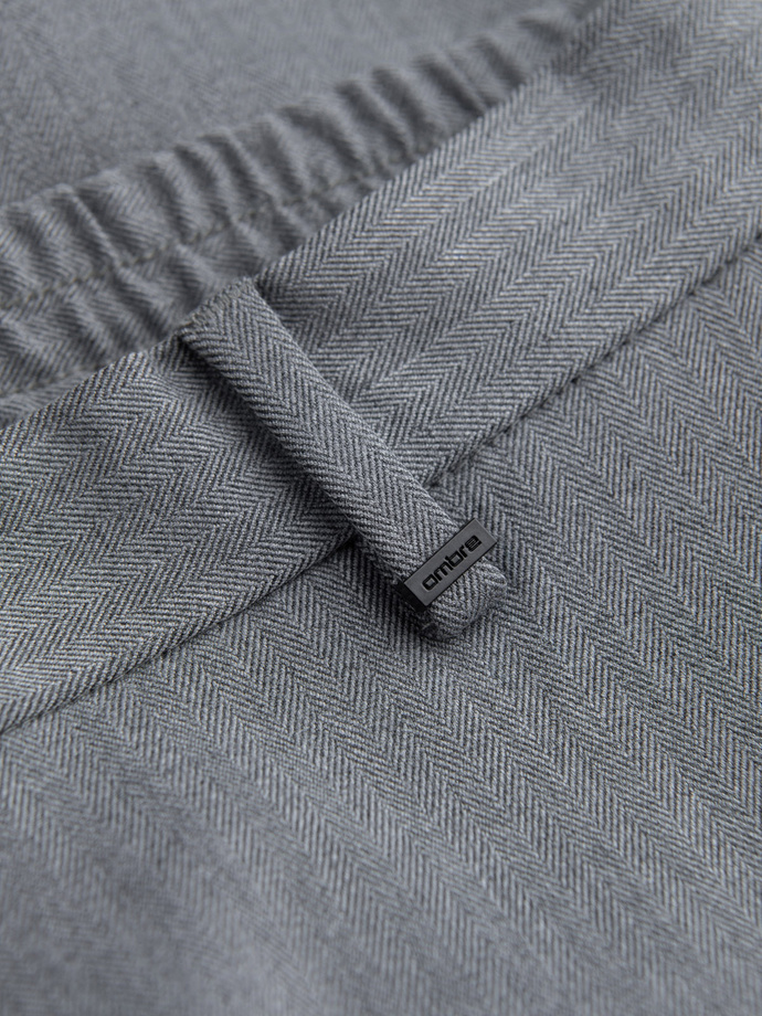 Męskie spodnie chino z gumką w pasie SLIM FIT - szare V1 OM-PACP-0158