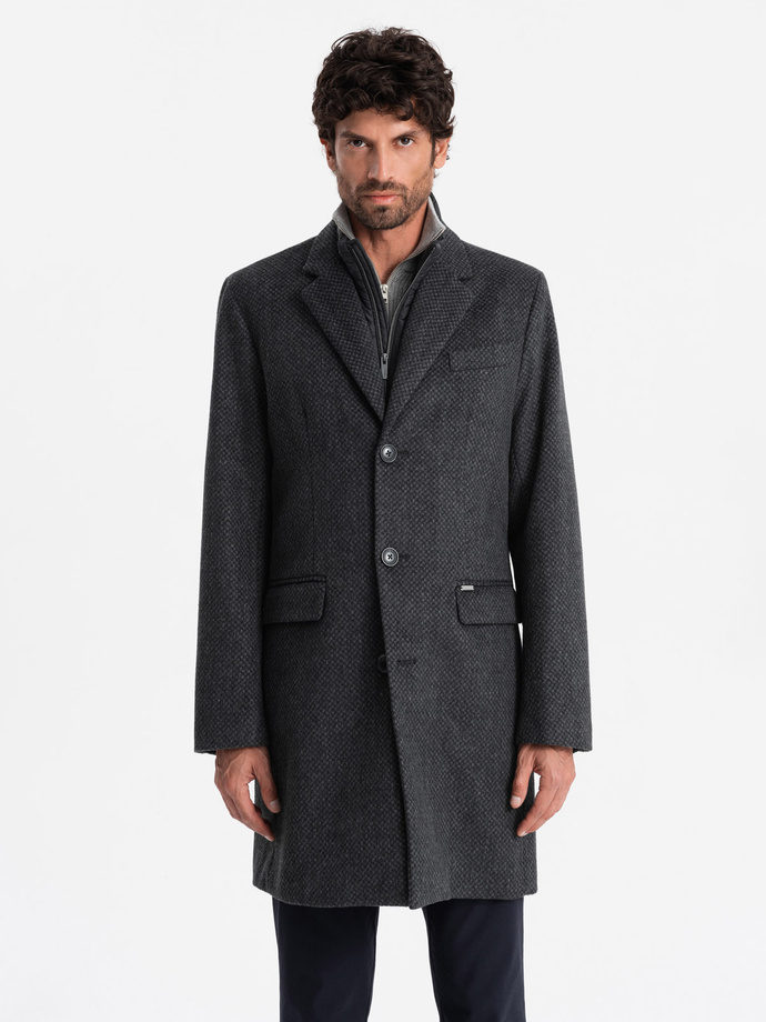 Unbuttoned men's wool blend coat - graphite V2 OM-COWC-0121