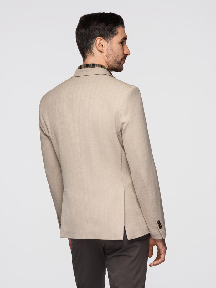 Elegancka męska marynarka SLIM FIT z rayonem – beżowa V2 OM-BLZB-0135