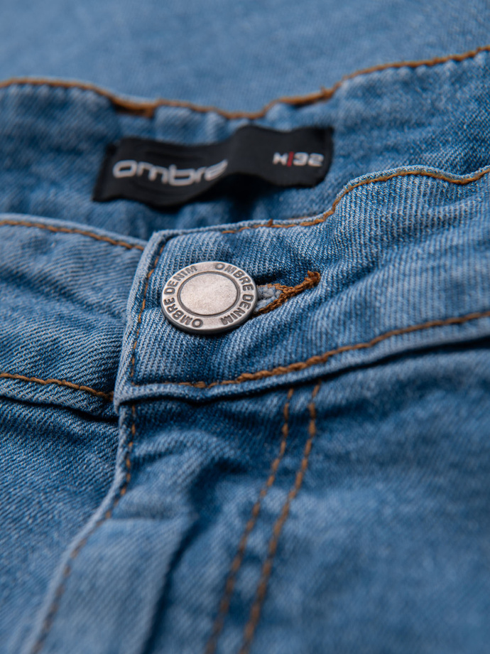 Men's REGULAR FIT denim pants with rubbing - light blue V1 OM-PADP-0254