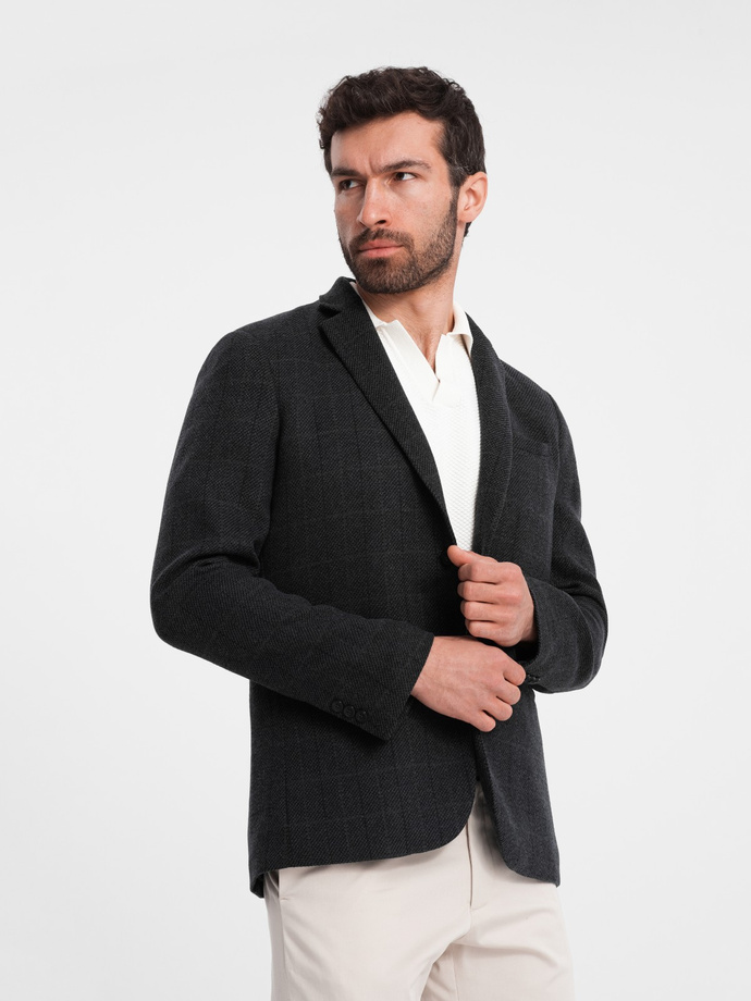 Men's jacquard blazer in delicate check - black V2 OM-BLZB-0119