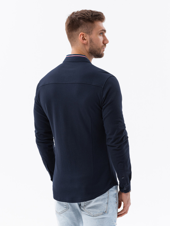 Men's long sleeve knit shirt - navy blue V2 K542