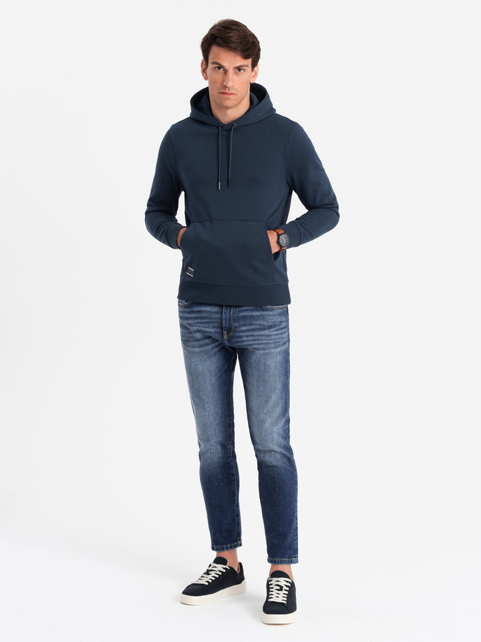 BASIC men's cotton kangaroo hooded sweatshirt - navy blue V1 OM-SSBN-0161