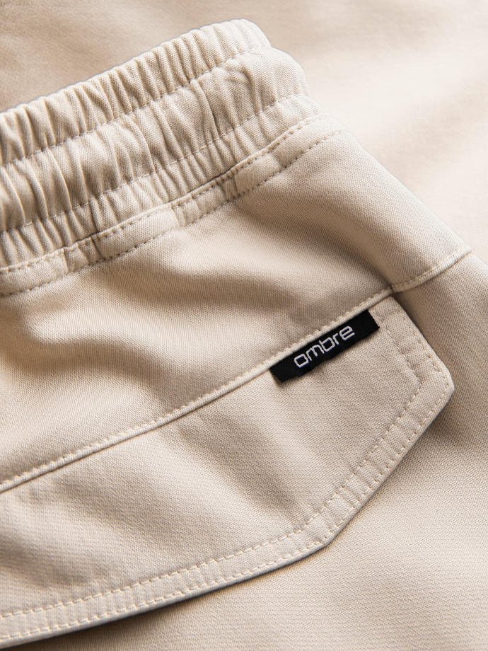 Men's knitted joggers with cargo pockets - cream V1 OM-PAJO-0199
