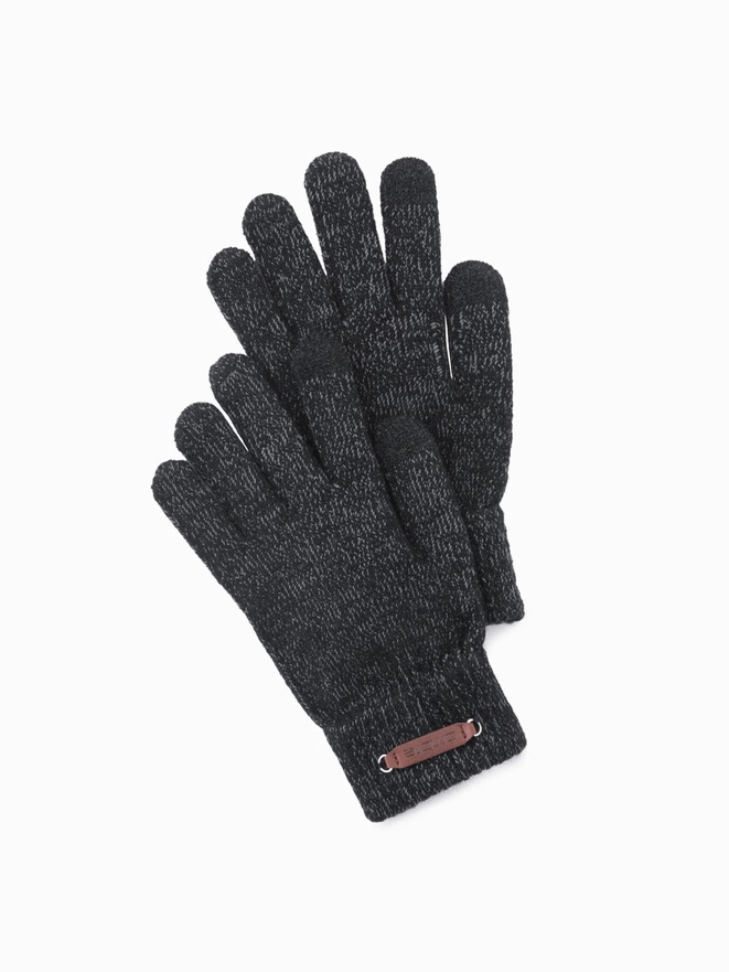 Men's knitted gloves with wool - black melange V1 OM-ACGL-0110